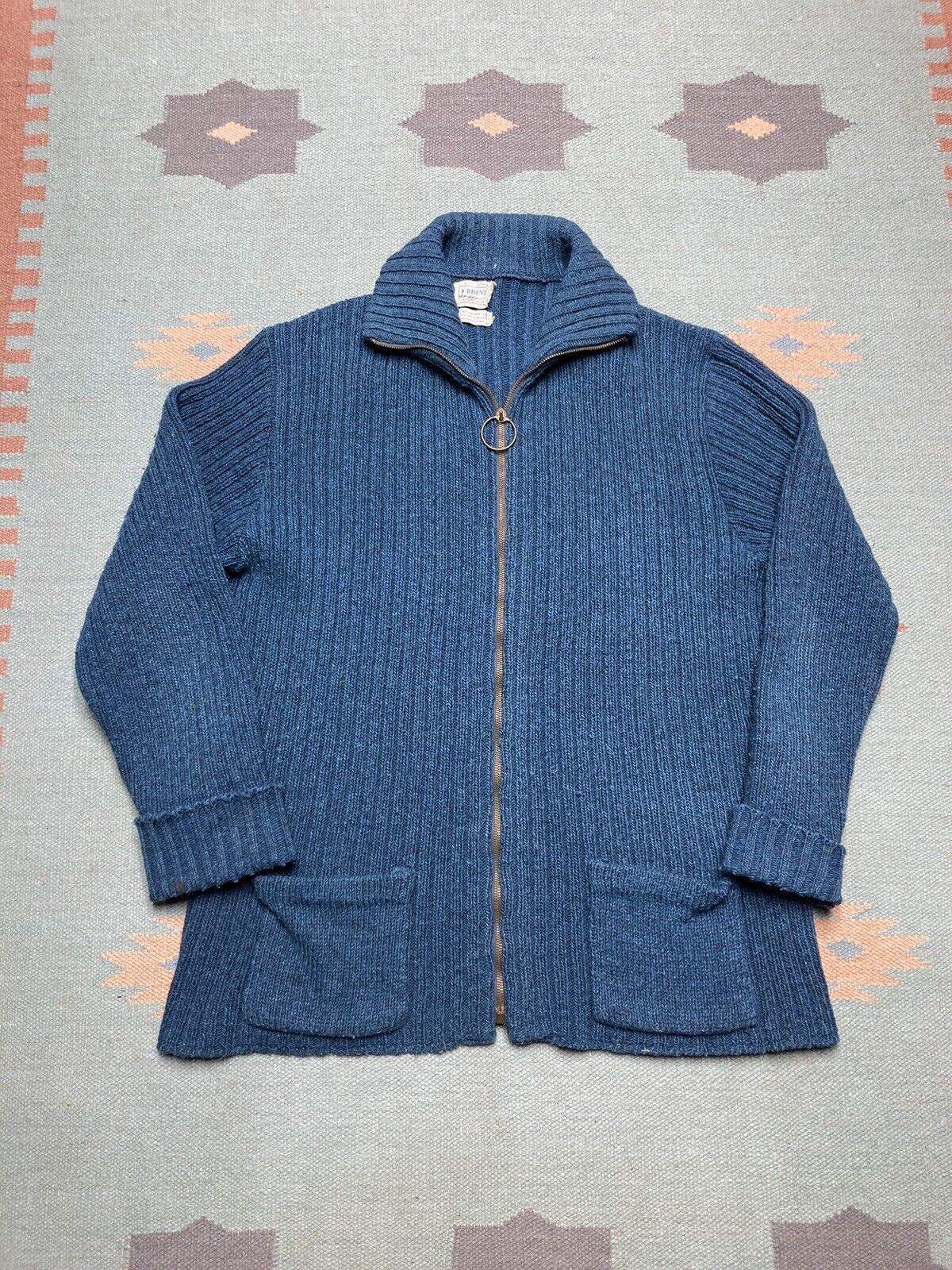 Vintage Vtg 60s Brent cardigan sweater zip knit Montgomery Ward Lg ...
