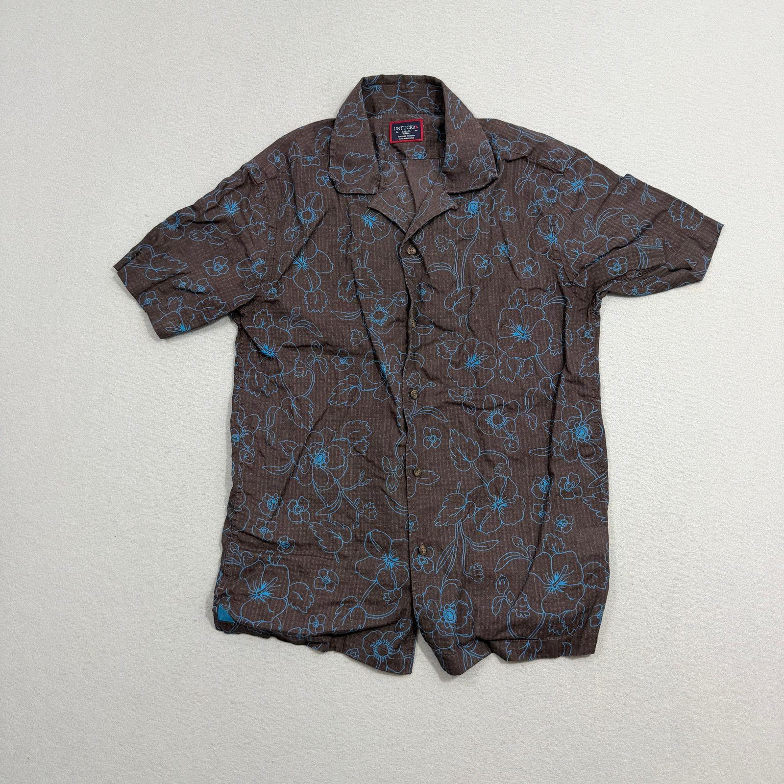 UNTUCKit UNTUCKit Shirt Men's Small Brown Blue Floral Linen Cotton Size US S / EU 44-46 / 1 - 1 Thumbnail