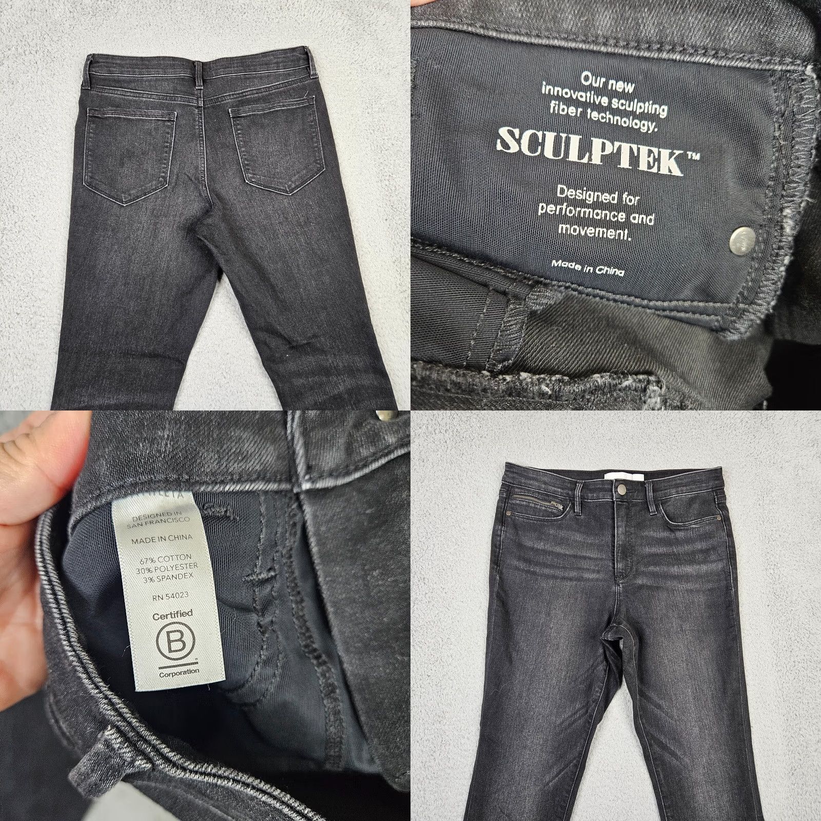 Athleta Athleta Sculptek Women's Denim Jeans Side Zipper Black 10 Modern Regular Fit Stretch 5-Pocket Non-Sheer Casual Pants Mens Womens Girls Size 32" / US 10 / IT 46 - 8 Thumbnail