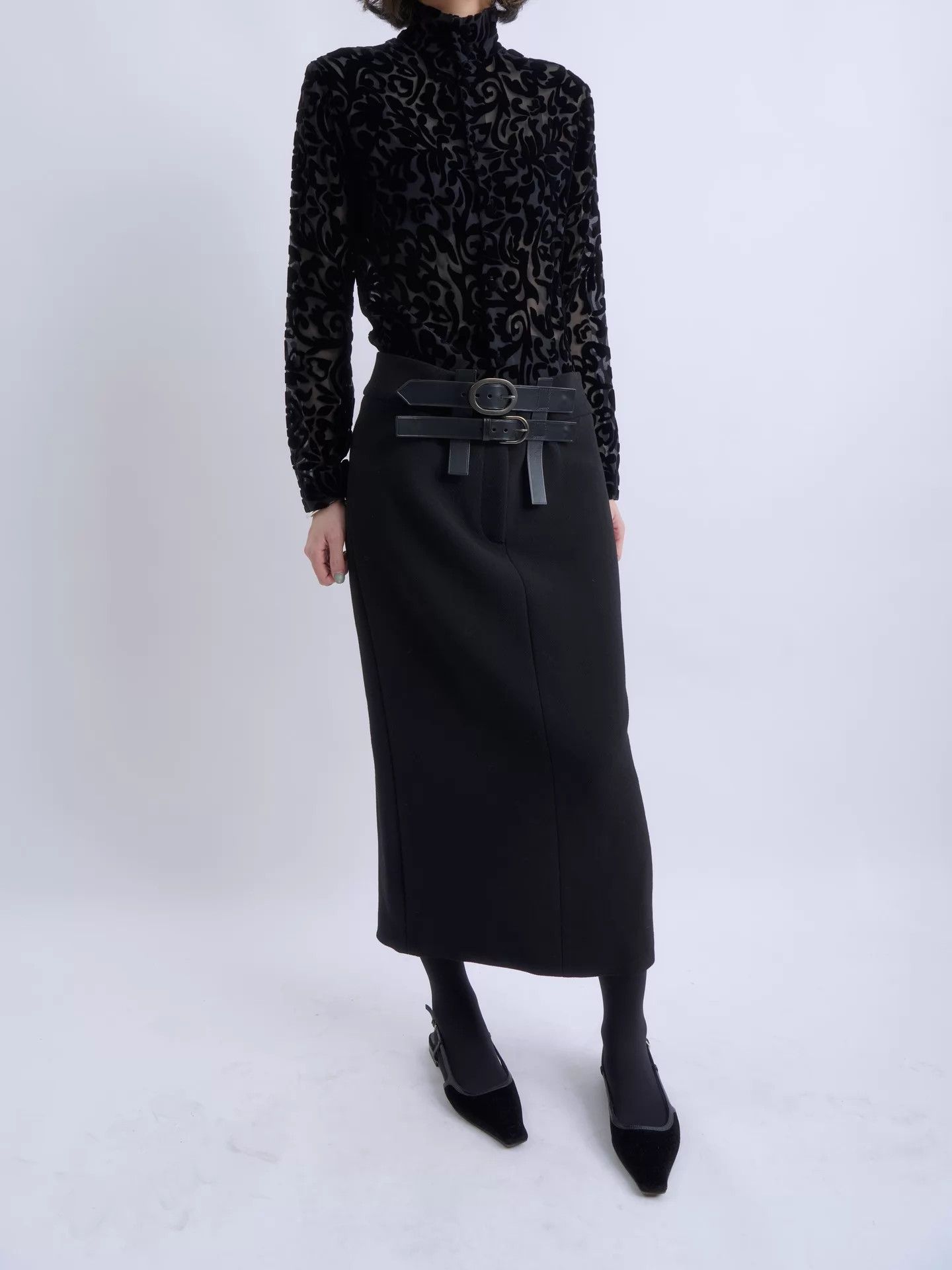 Tom Ford Tom Ford Double Belt High-Waist Wool Midi Skirt Size 26" / US 2 / IT 38 - 6 Thumbnail