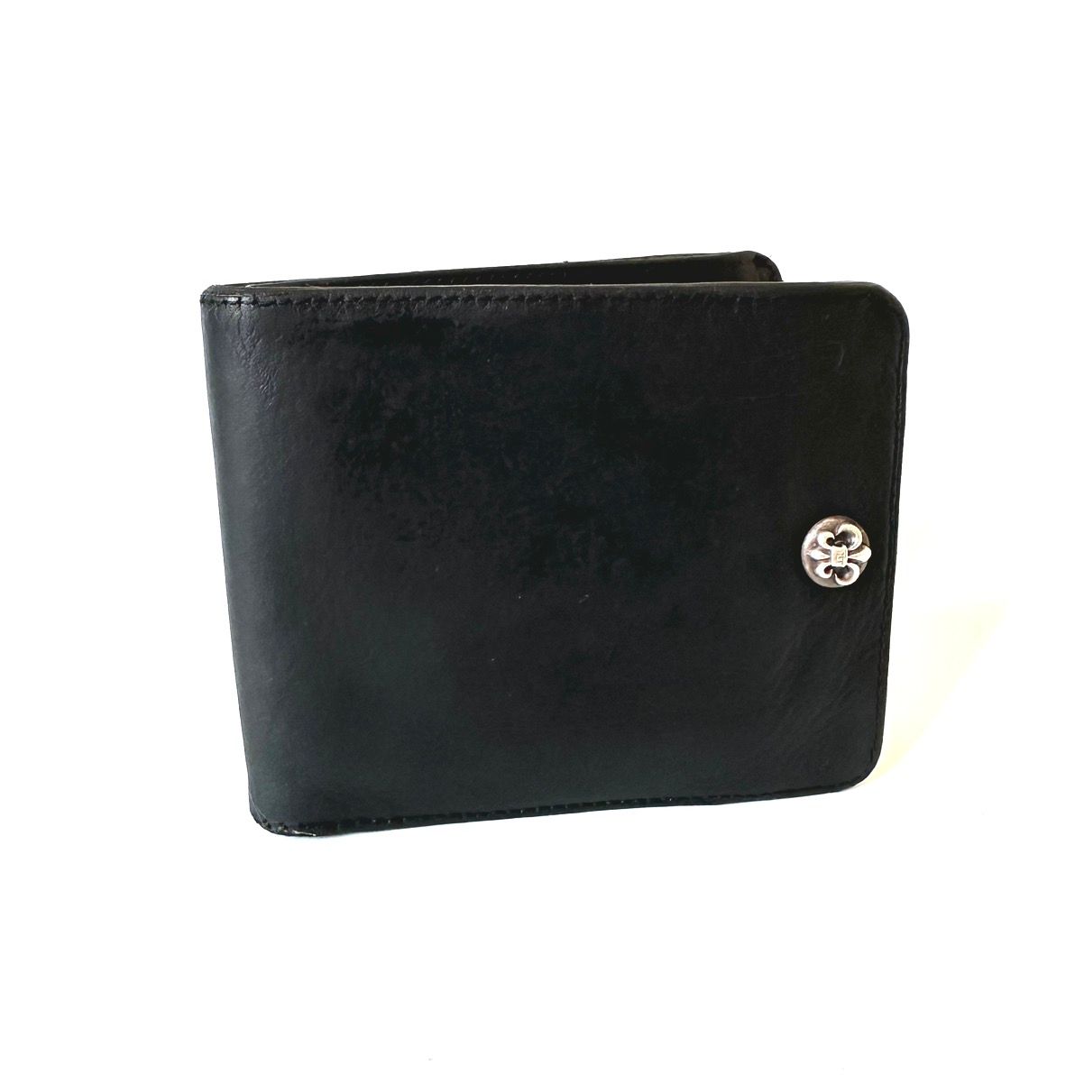 Pre-owned Chrome Hearts Fleur De Lis 1snap Leather Bifold Wallet In Black