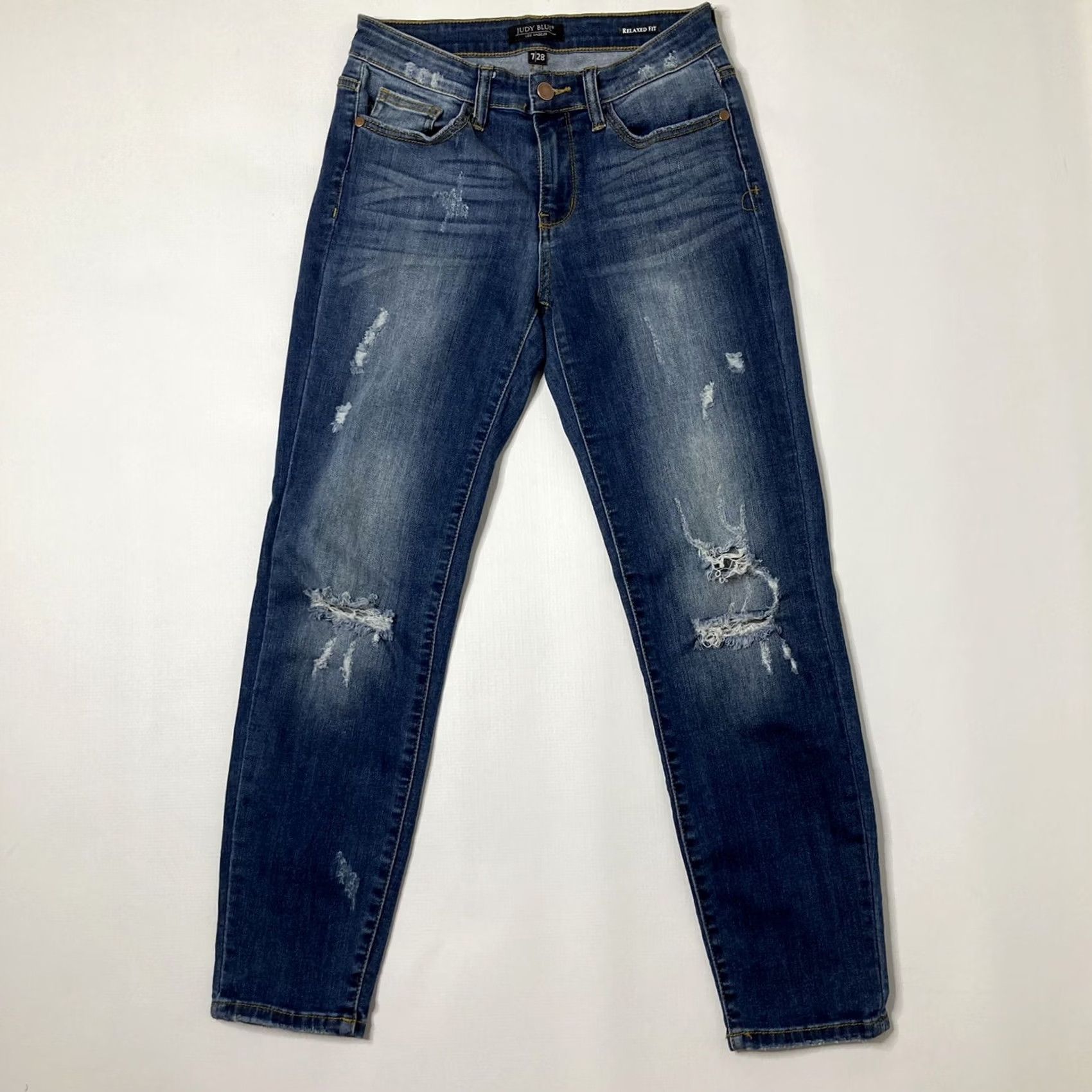 Vintage Judy Blue Relaxed Fit Crop Jeans Distressed Ripped Medium Wash 28x27 Size 28" / US 6 / IT 42 - 2 Thumbnail