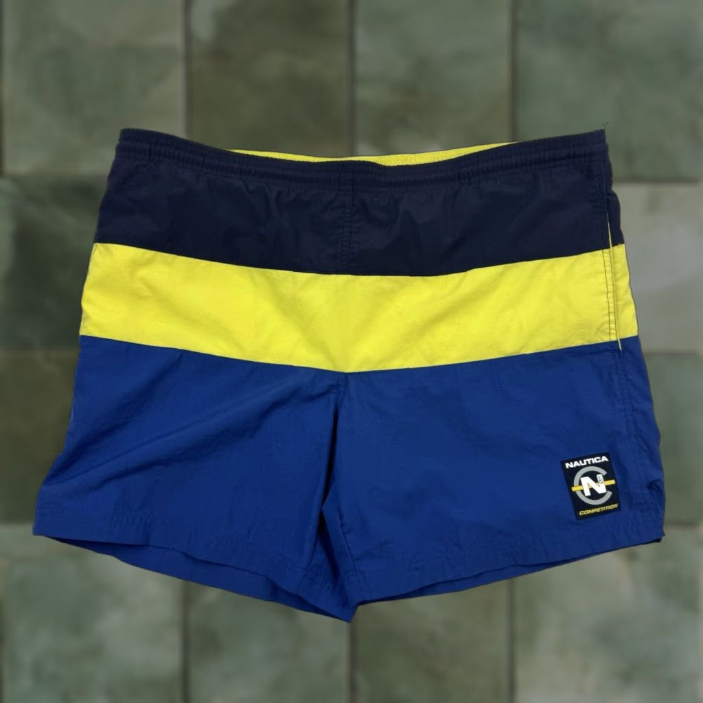 Nautica VINTAGE Nautica Competition Swim Trunks Adult M Striped Blue 90s Beach Mens Size US 31 - 1 Thumbnail