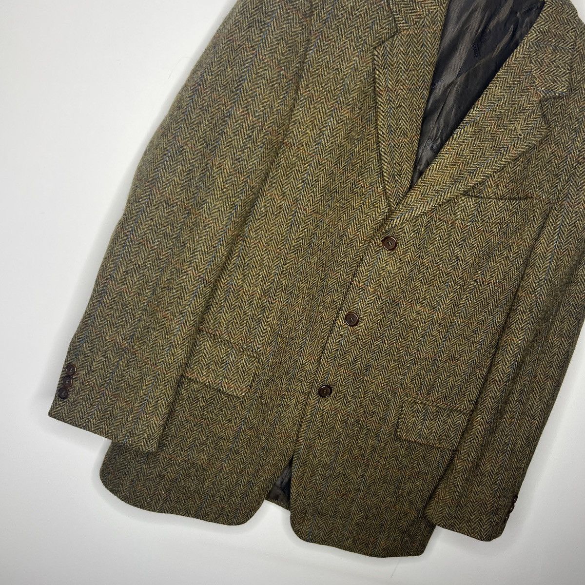 Designer × Harris Tweed × Vintage Vtg Harris Tweed Khaki Green Coat WOOL Jacket Blazer 40 R Size 40R - 3 Thumbnail