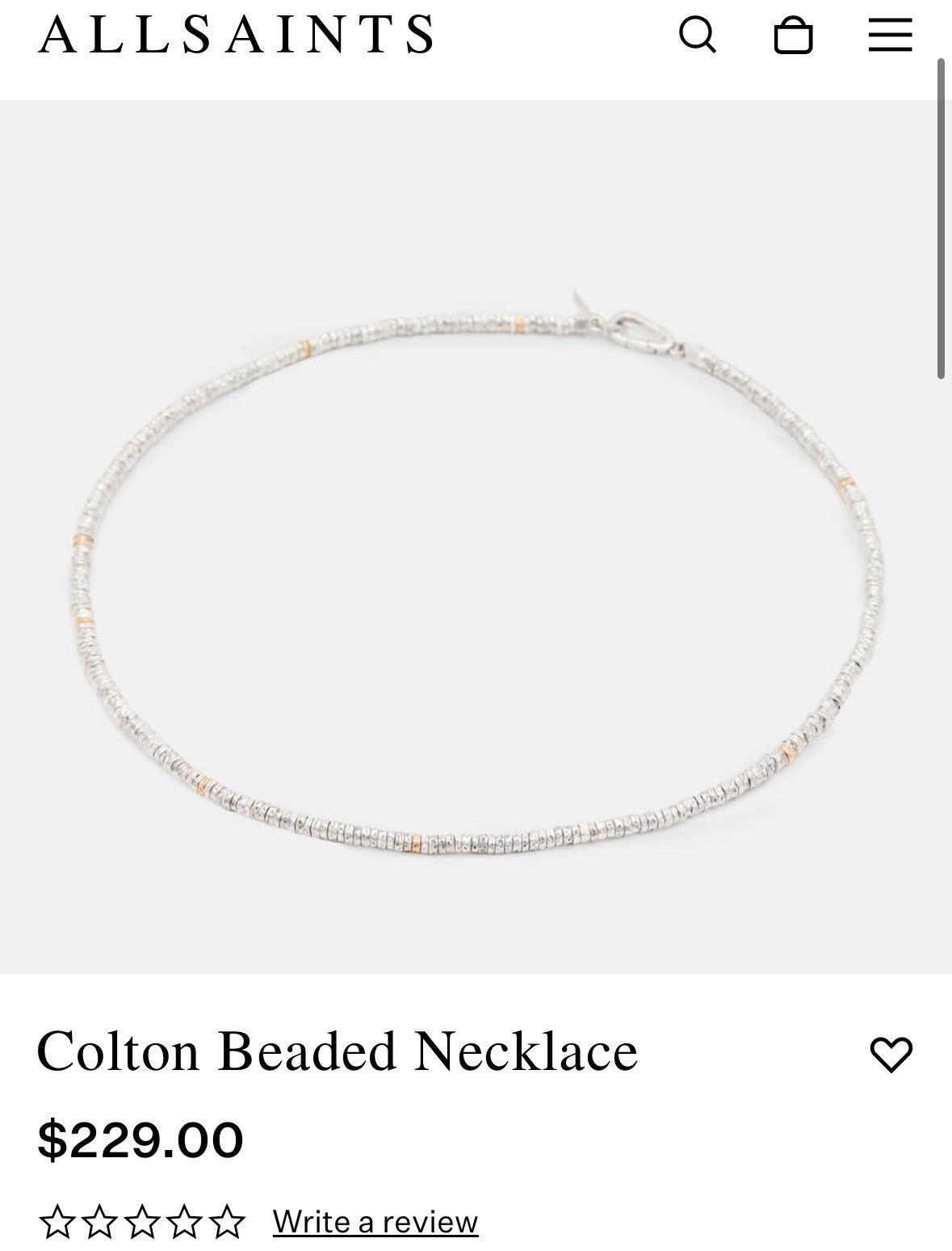 image of Allsaints Colton Beaded Necklace in Silver, Men's