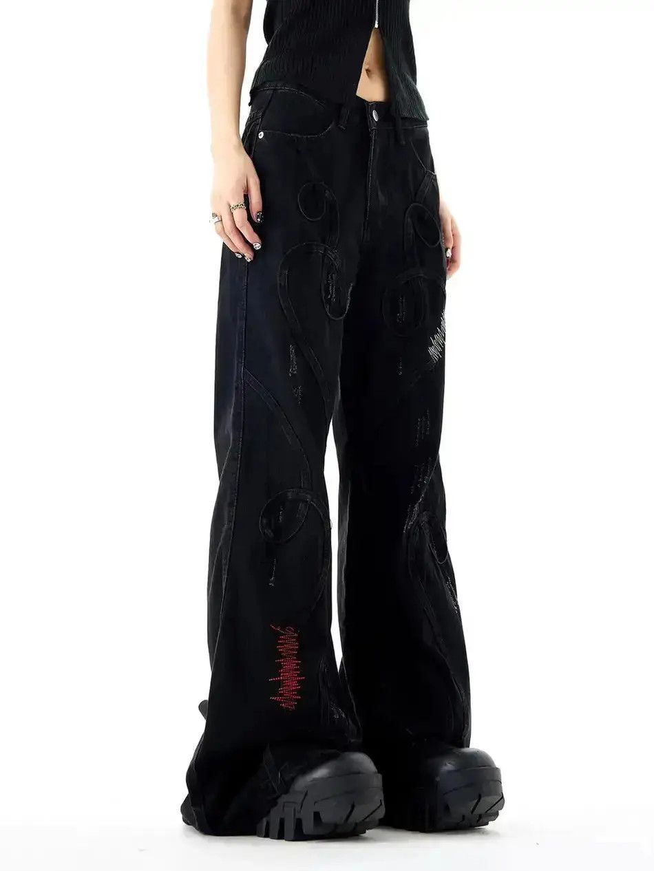 Japanese Brand Retro embroidered patchwork jeans Size US 32 / EU 48 - 1 Thumbnail