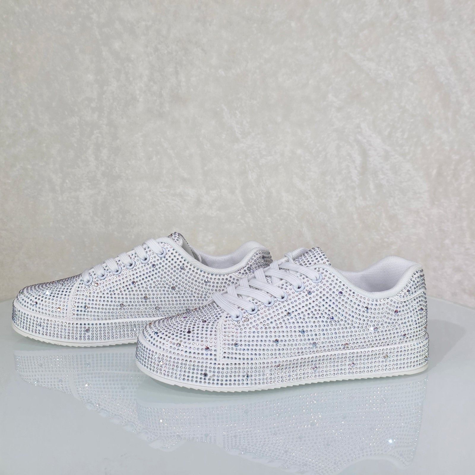 Other Street Glam White Rhinestone Platform Sneakers Tennis Shoes Size US 9 / IT 39 - 1 Thumbnail
