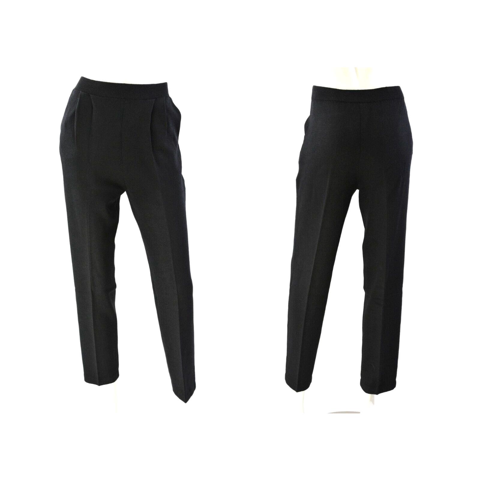 image of 90's Vintage St. John Black Wool High Pleated Waist Tapered Leg Pants Womens 2 in White