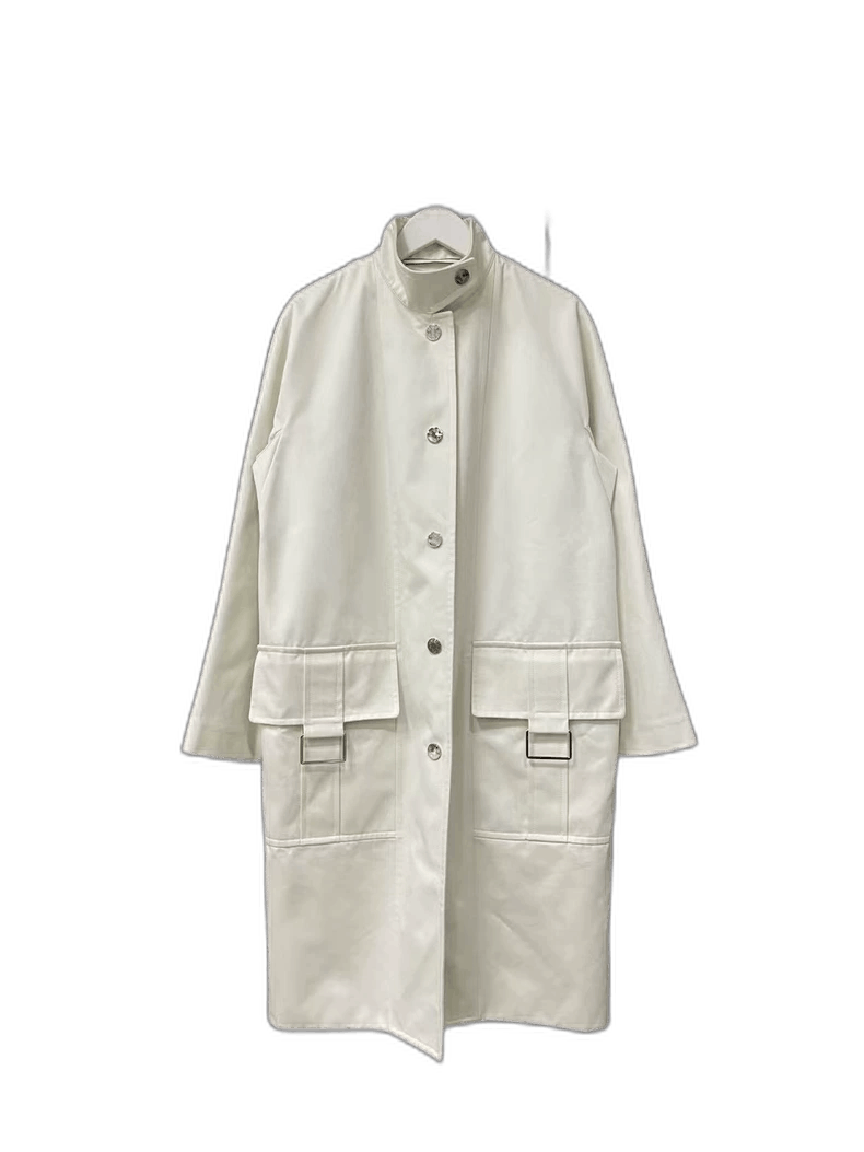 Hermes Hermes White Double Pocket Stand Collar Coat-yf Size US XS / EU 42 / 0 - 1 Thumbnail