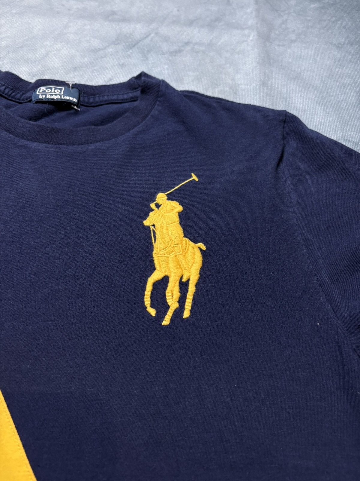 Designer × Polo Ralph Lauren × Vintage Ralph Lauren Sash Tee Navy / Yellow – Big Pony – Size M Size US M / EU 48-50 / 2 - 2 Thumbnail