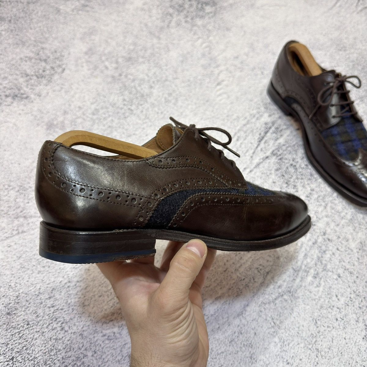 Abraham Moon & Sons × Handmade × Tommy Hilfiger Tommy Hilfiger&Abraham Moon Astor 1A Leather Tweed Brogues Size US 9 / EU 42 - 6 Thumbnail