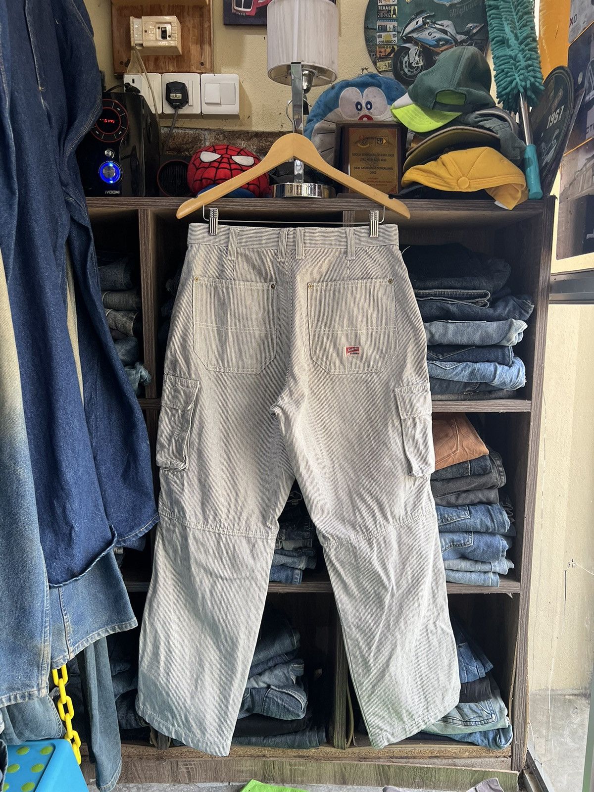 Japanese Brand 🔥Vintage Dogman Hickory Stripe Double Knees Cargo Pant Size US 32 / EU 48 - 2 Thumbnail