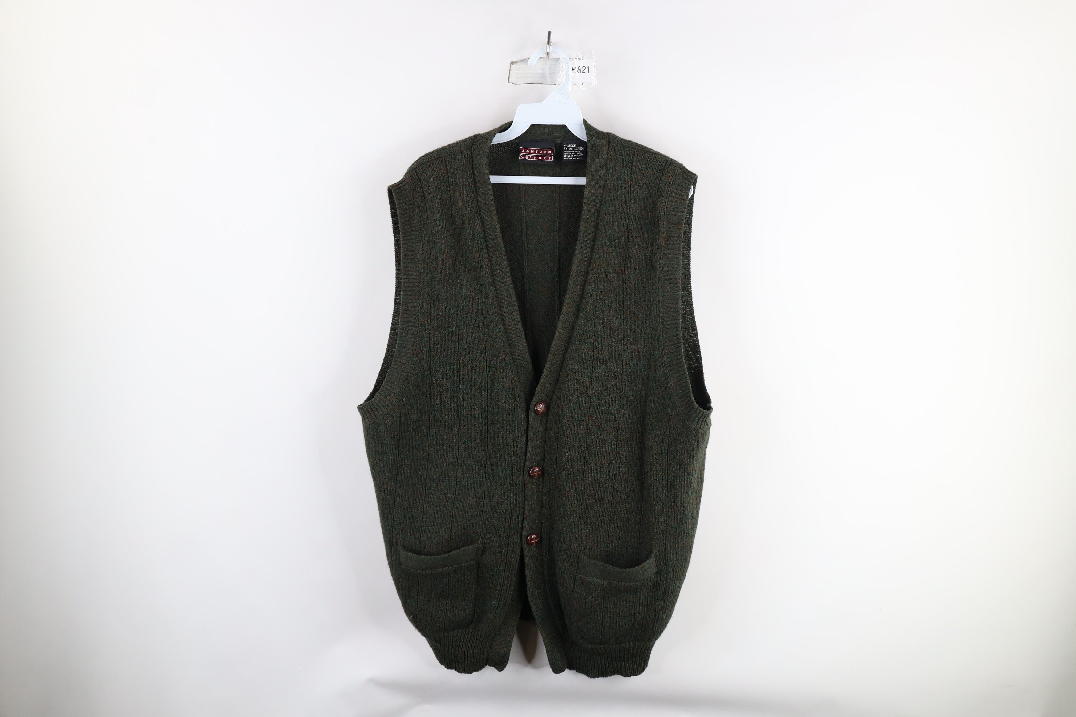 Vintage Vintage 90s Streetwear Wool Knit Cardigan Sweater Vest Green Size US XL / EU 56 / 4 - 1 Thumbnail