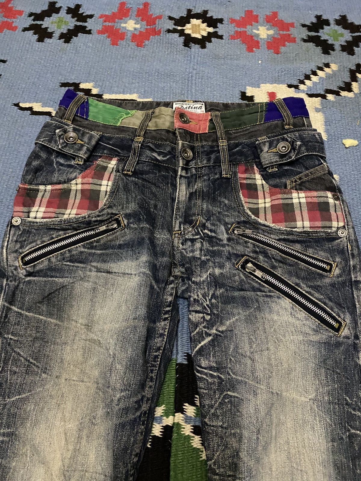 Japanese Brand DISTRESSED DENIM PATINA DOUBLE WAIST LIGHTNING SPARK JEAN Size US 30 / EU 46 - 2 Thumbnail