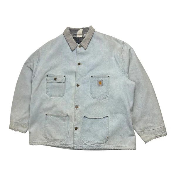 image of Vintage Carhartt Washed Denim Chore Jacket, Men's (Size 2XL)