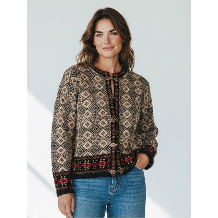 Telluride Telluride Clothing Company 100% Wool Patterned Knit Cardigan Size XL / US 12-14 / IT 48-50 - 1 Thumbnail