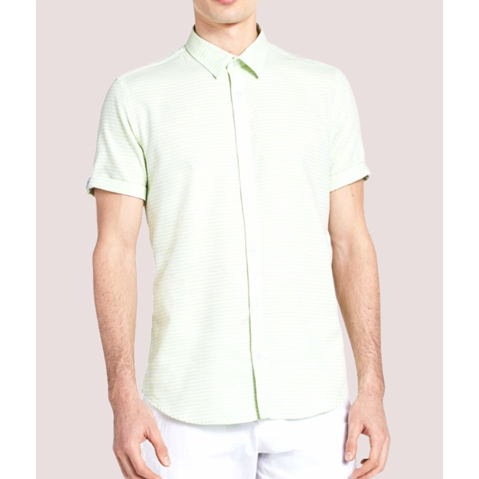 Calvin Klein Calvin Klein Mens Dobby Striped Button Up Shirt, lettucegreen, Medium Size US M / EU 48-50 / 2 - 1 Preview