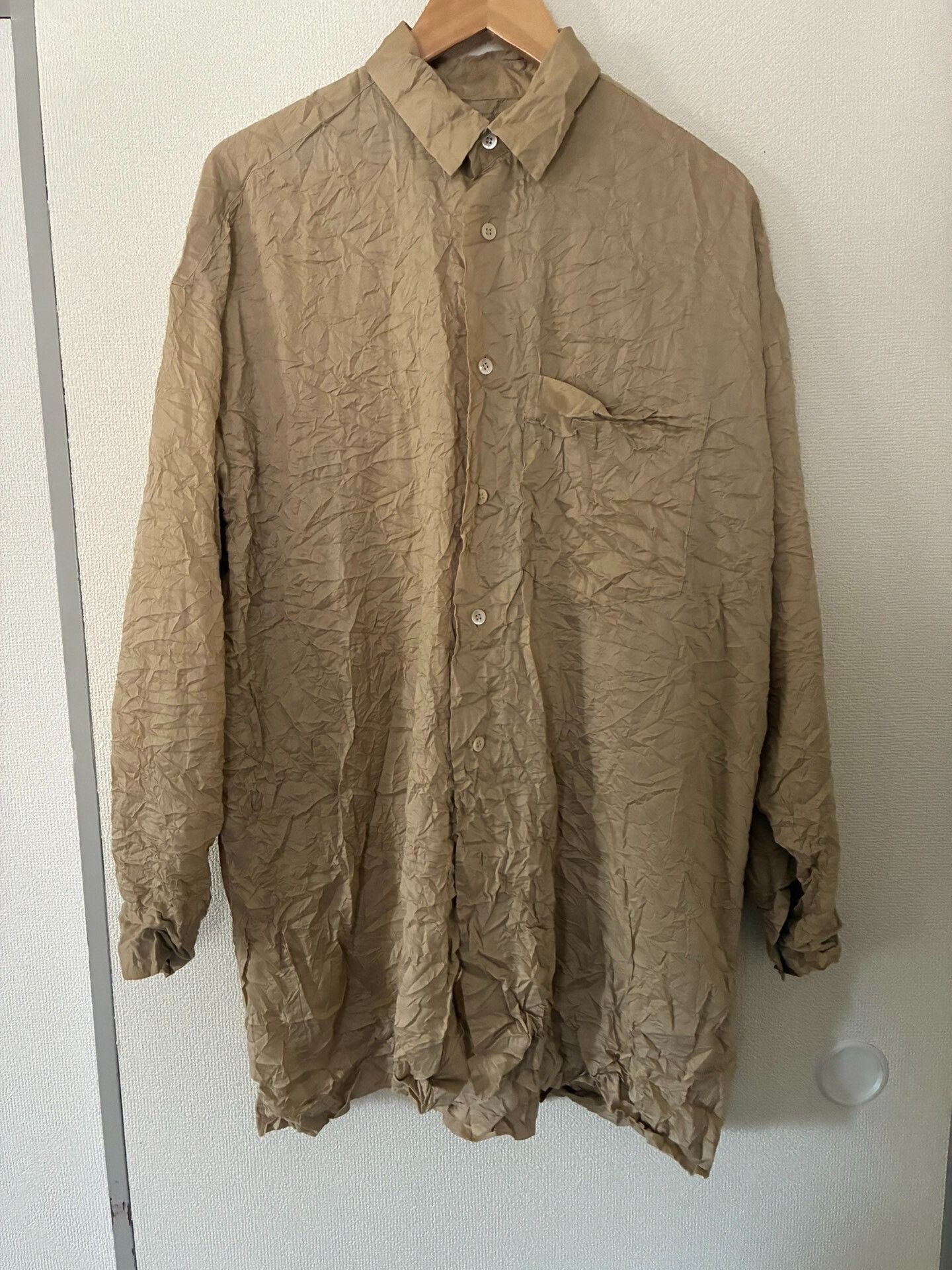 Issey Miyake Issey Miyake Beige Wrinkled Relaxed Shirt Size US M / EU 48-50 / 2 - 1 Thumbnail