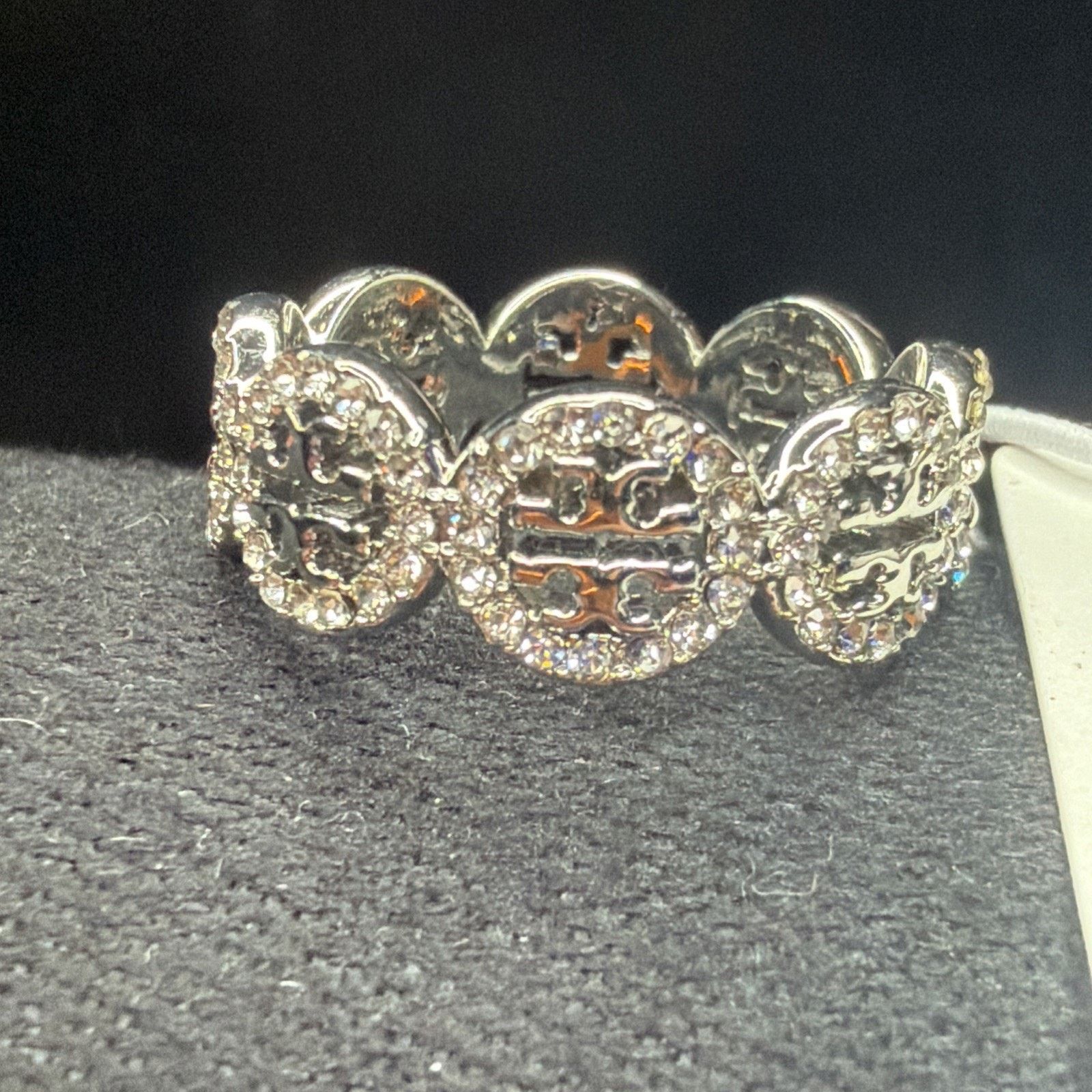 Tory Burch Tory Burch Silver Miller Pavé Ring T Logo Swarovski Size 7 Size ONE SIZE - 13 Thumbnail