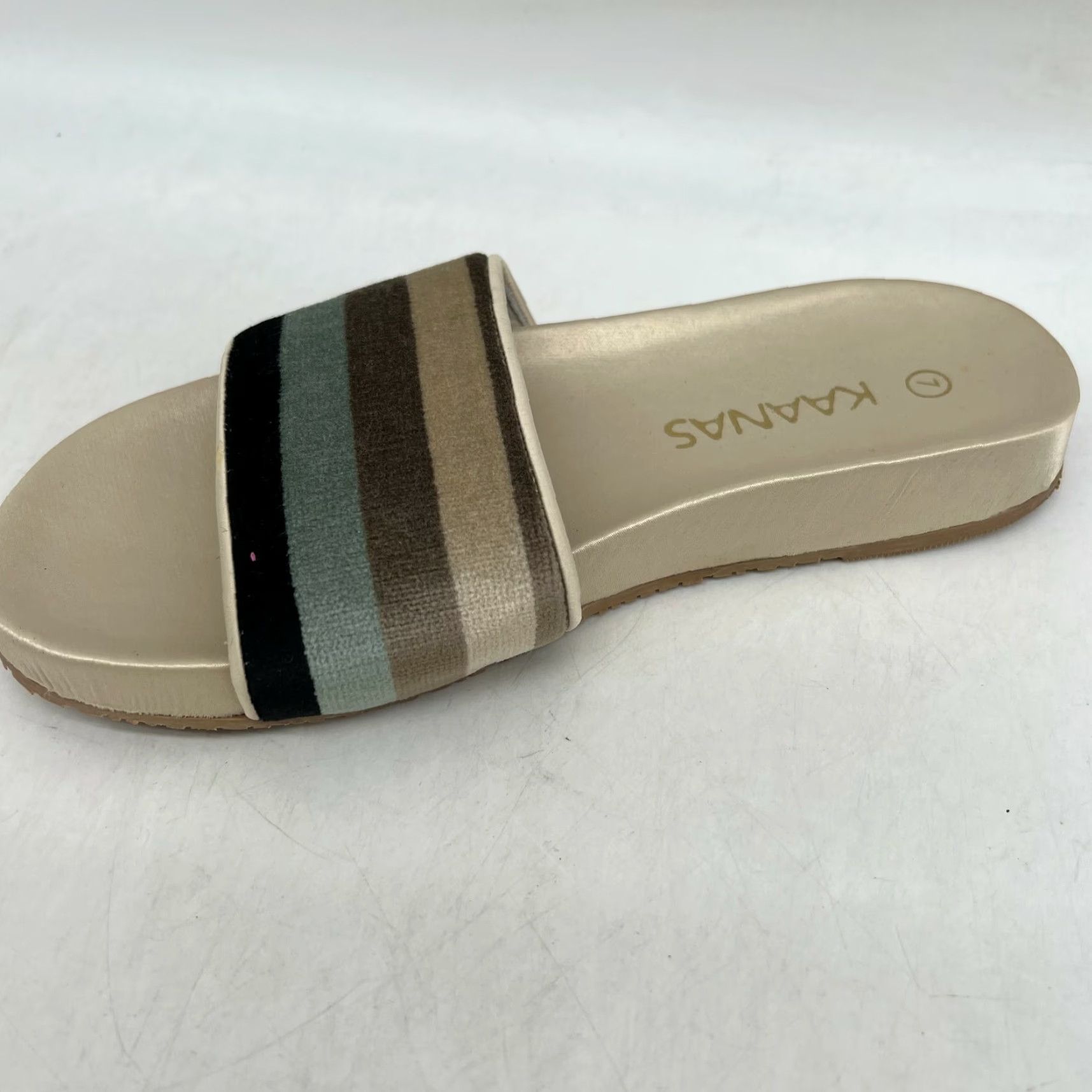 Vintage KAANAS Venice Womens Open Toe Slip On Striped Ivory Sandals - Size 7 - Leather Upper - Casual Slide Sandals - 100% Genuine US Seller Size US 7 / IT 37 - 3 Thumbnail