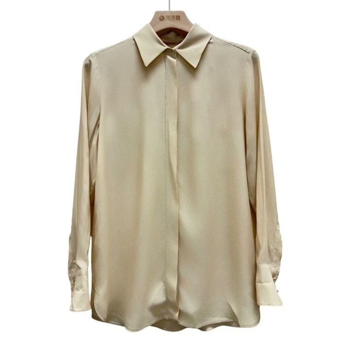 Max Mara MaxMara Gold Silk Collared Long-Sleeve Shirt Size M / US 6-8 / IT 42-44 - 1 Thumbnail
