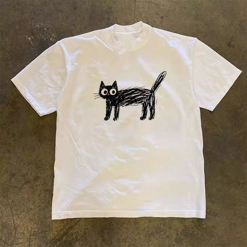 Vintage White retro fun cat print t-shirt Size US M / EU 48-50 / 2 - 1 Thumbnail