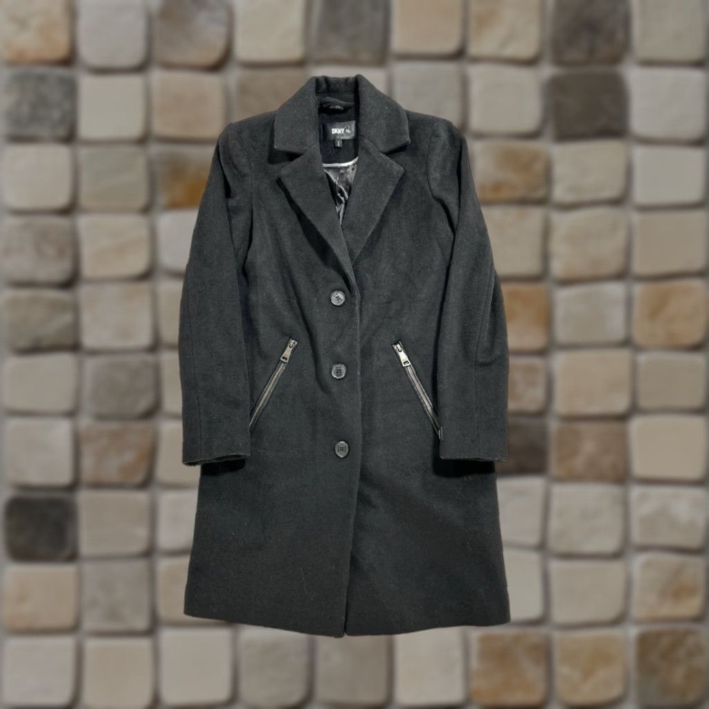 DKNY Dkny Overcoat Coat 0 P Black Wool Blend Womens Size XS / US 0-2 / IT 36-38 - 1 Thumbnail