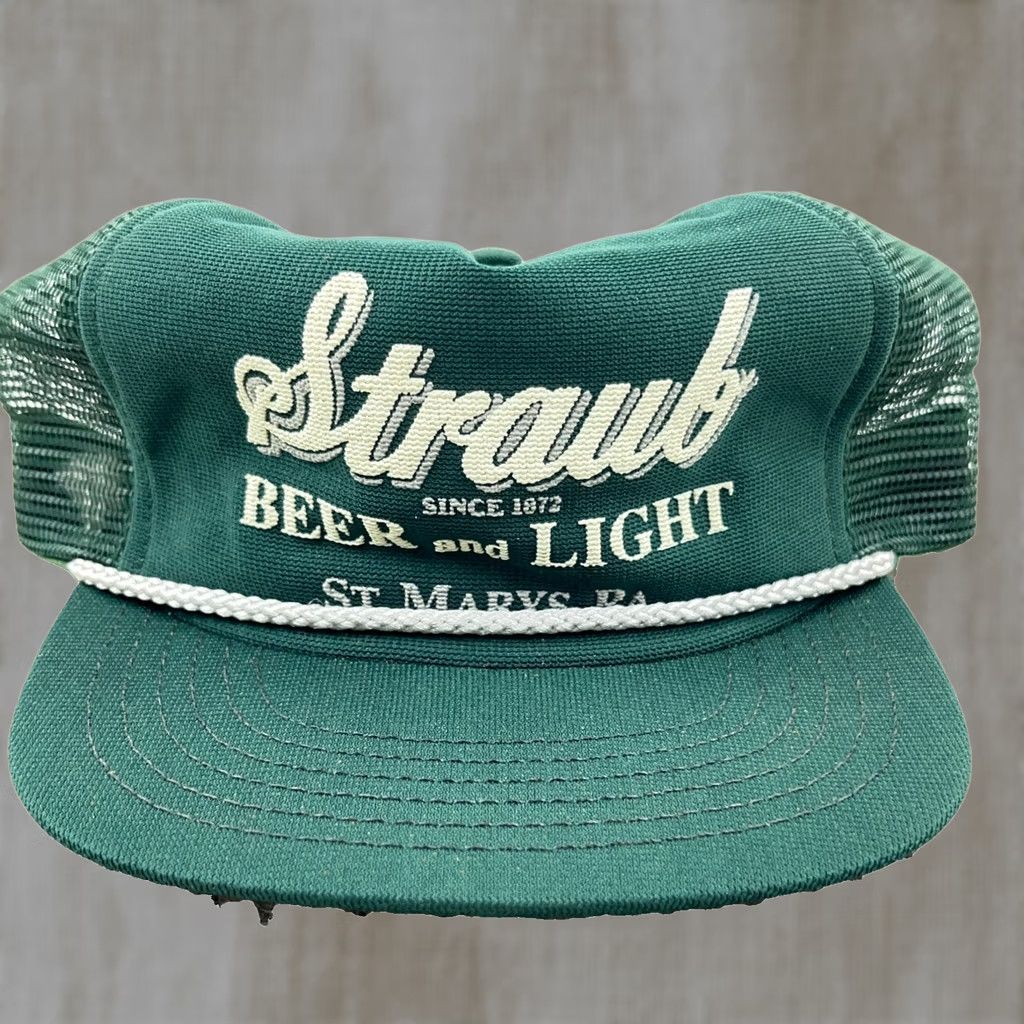 Roper VINTAGE Straub Beer Trucker Hat Cap Made In USA 80s 90s Snapback Rope Puffy Green Mens Adjustable Size ONE SIZE - 1 Thumbnail