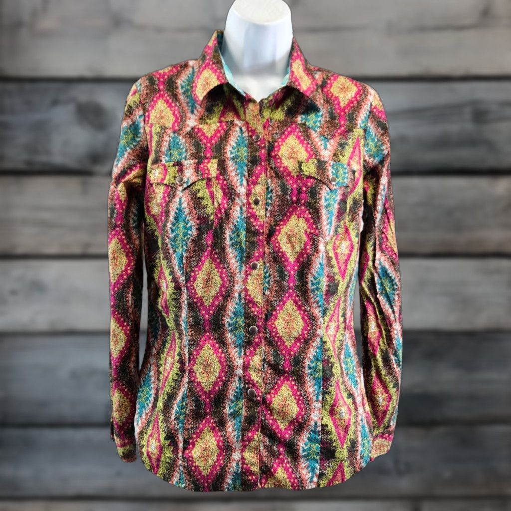 Roper Roper Shirt Womens Pearl Snap Long Sleeve Cotton Size Small Pink Brown Multicolor Size S / US 4 / IT 40 - 1 Thumbnail