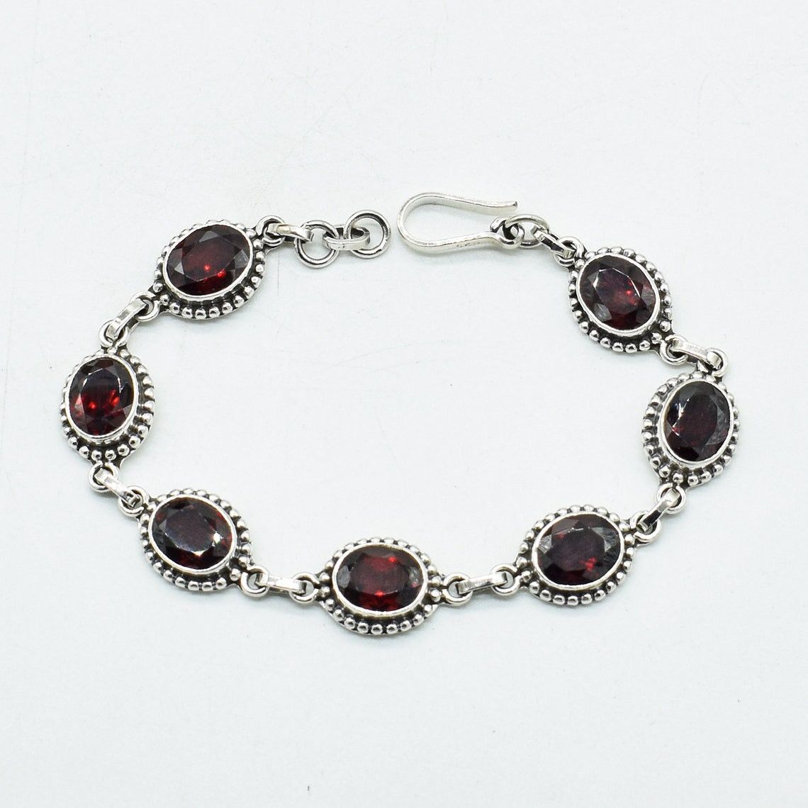 Handmade Natural Red Garnet Gemstone Bracelet, Garnet Birthstone 925 Size ONE SIZE - 2 Thumbnail