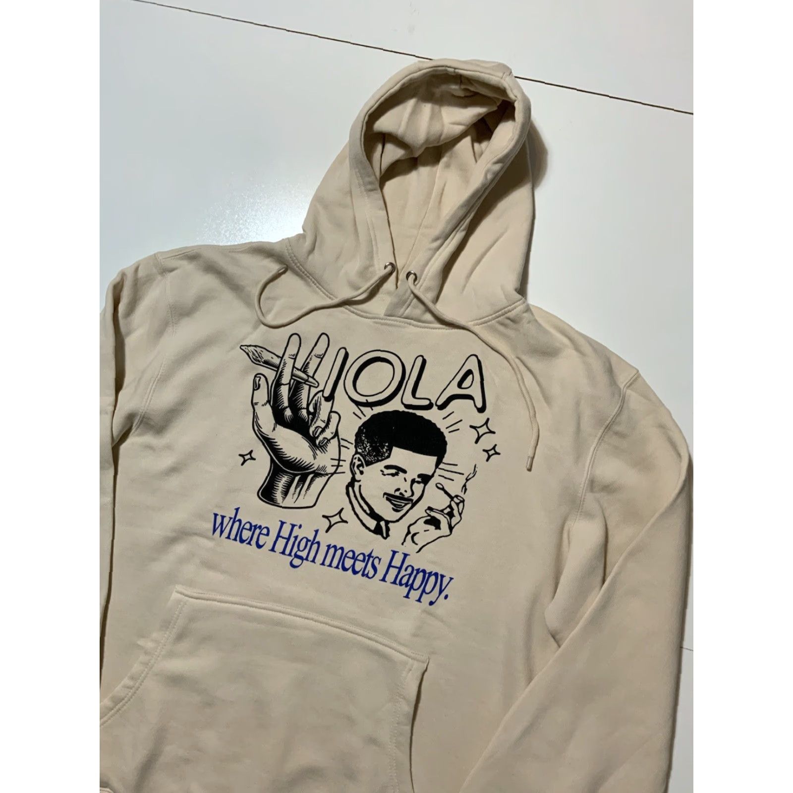 Vintage NWOT Viola Where High Meets Happy Cannabis Smoking Joint Pullover Hoodie Mens XL Beige Size US XL / EU 56 / 4 - 3 Thumbnail