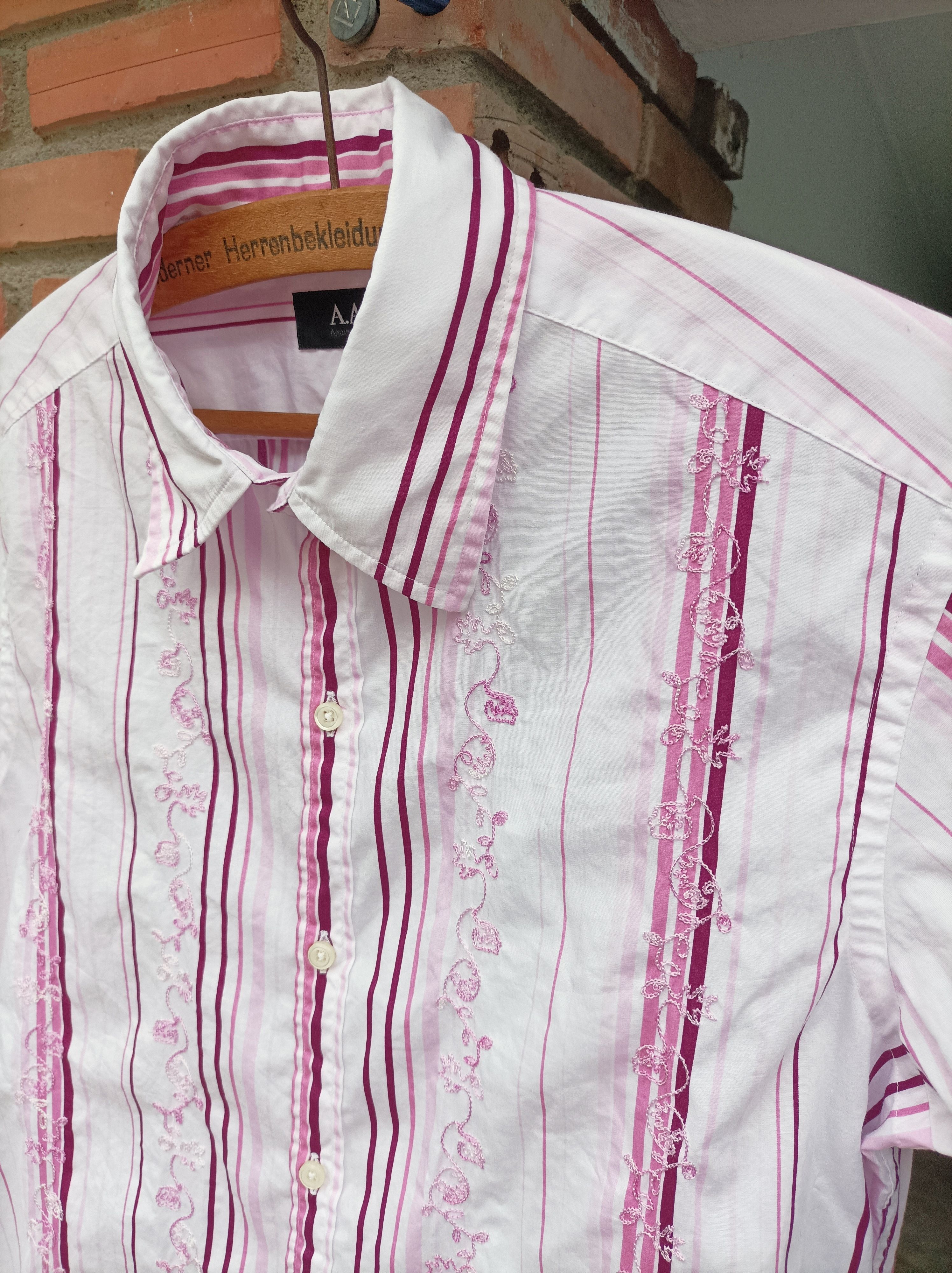 Yohji Yamamoto (S335) A.A.R. Against All Risks Japan White Pink Strip Shirt Size US M / EU 48-50 / 2 - 4 Thumbnail