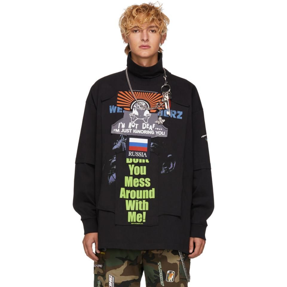 Vetements Black Russia Patchwork Oversized Long Sleeve T-Shirt Size XS / US 0-2 / IT 36-38 - 2 Thumbnail