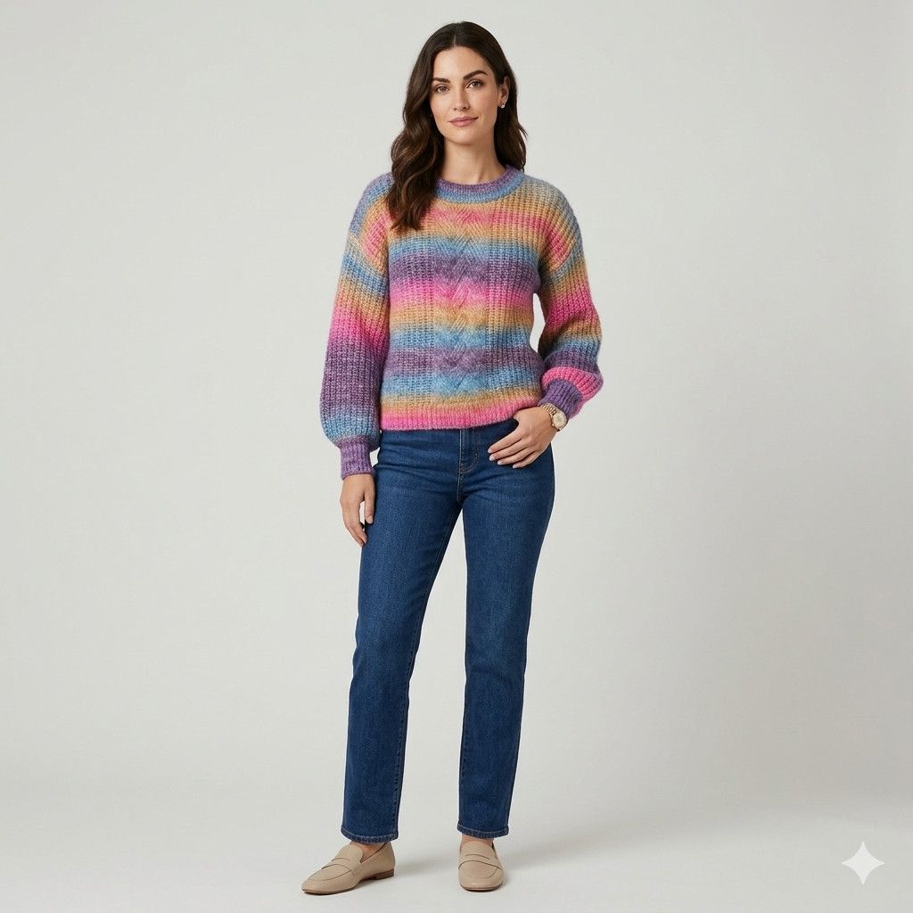 Other ee:some Size S/M Sweater Space Dye Ombre Rainbow Chunky Knit Size M / US 6-8 / IT 42-44 - 4 Thumbnail