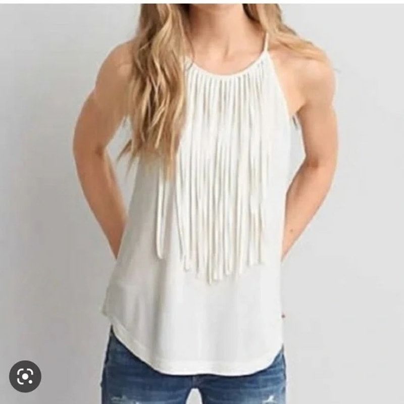 Zara ZARA Trafluc Women's Off-White Fringe Spaghetti Strap Top Size S / US 4 / IT 40 - 1 Thumbnail