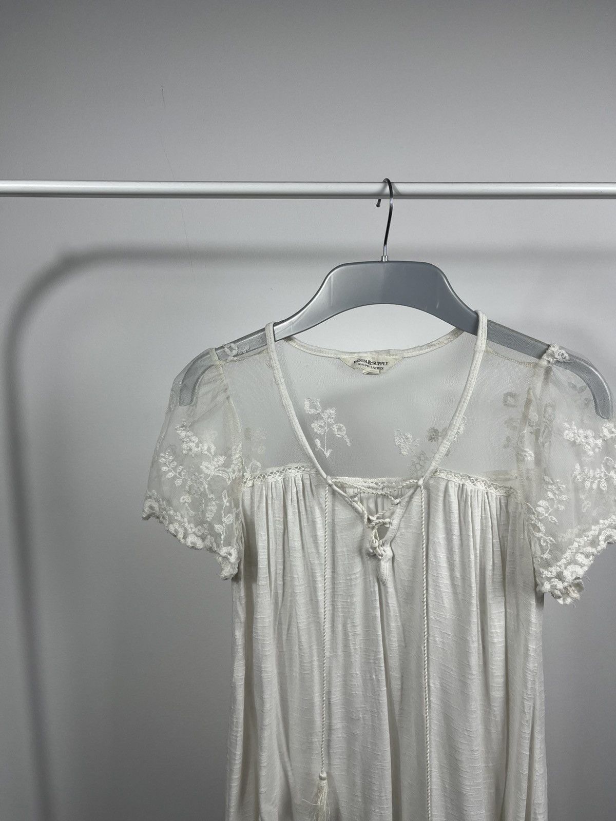 Denim & Supply Ralph Lauren × Polo Ralph Lauren × Vintage Denim Supply Ralph Lauren Boho Lace Sheer White Peasant Top Size S / US 4 / IT 40 - 3 Thumbnail