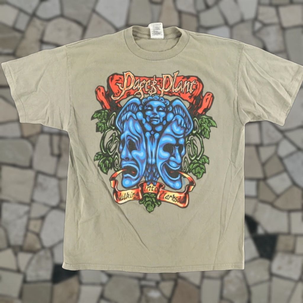 Tultex VINTAGE Tultex Page & Plant Walking into Clarksdale Olive T-Shirt Men XL Shirt Size US XL / EU 56 / 4 - 1 Thumbnail