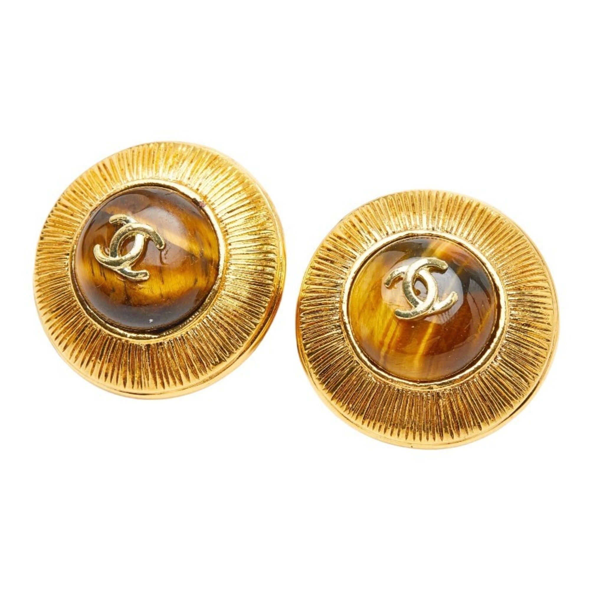 Chanel Chanel Coco Mark Vintage Round Earrings, Gold with Yellow Rhinestones, Plated, Women's. Size ONE SIZE - 1 Thumbnail
