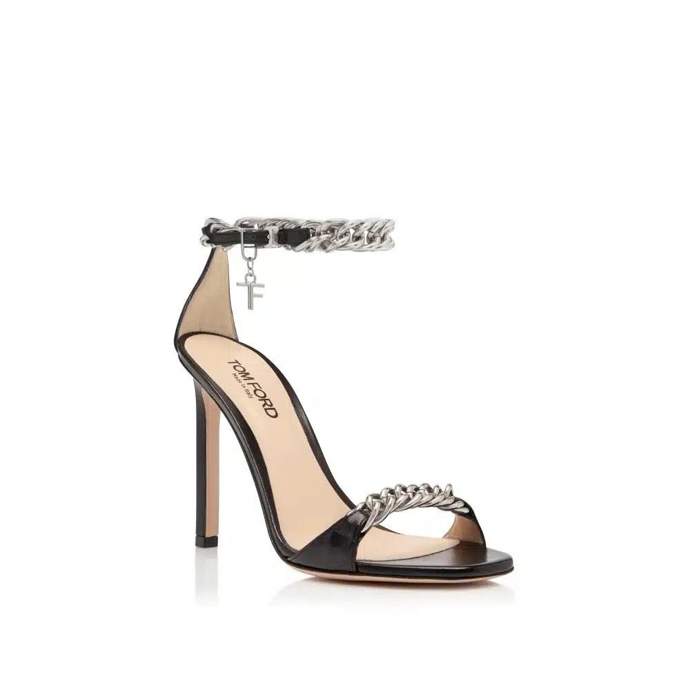 Tom Ford o1loc1c0326 W3341 Chain Heel Sandals in Black Size US 7 / IT 37 - 3 Thumbnail
