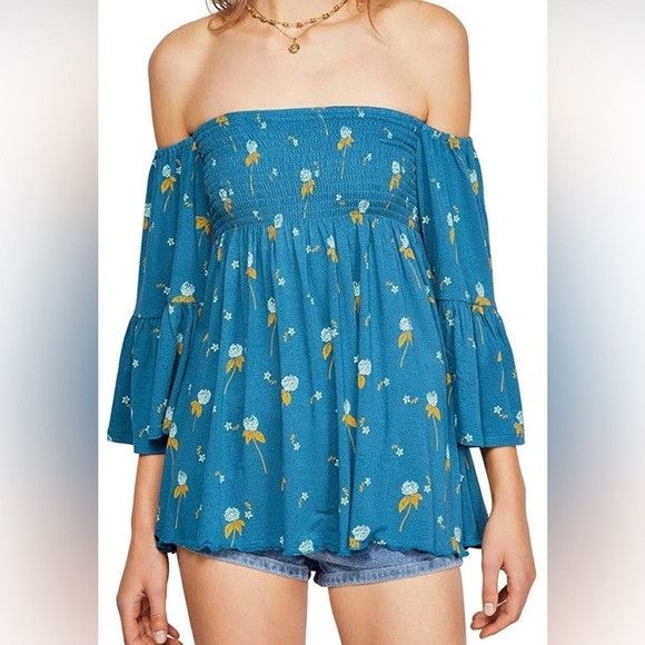 Free People FREE PEOPLE LANA OFF SHOULDER TUNIC FLORAL SZ MEDIUM M Size M / US 6-8 / IT 42-44 - 1 Thumbnail