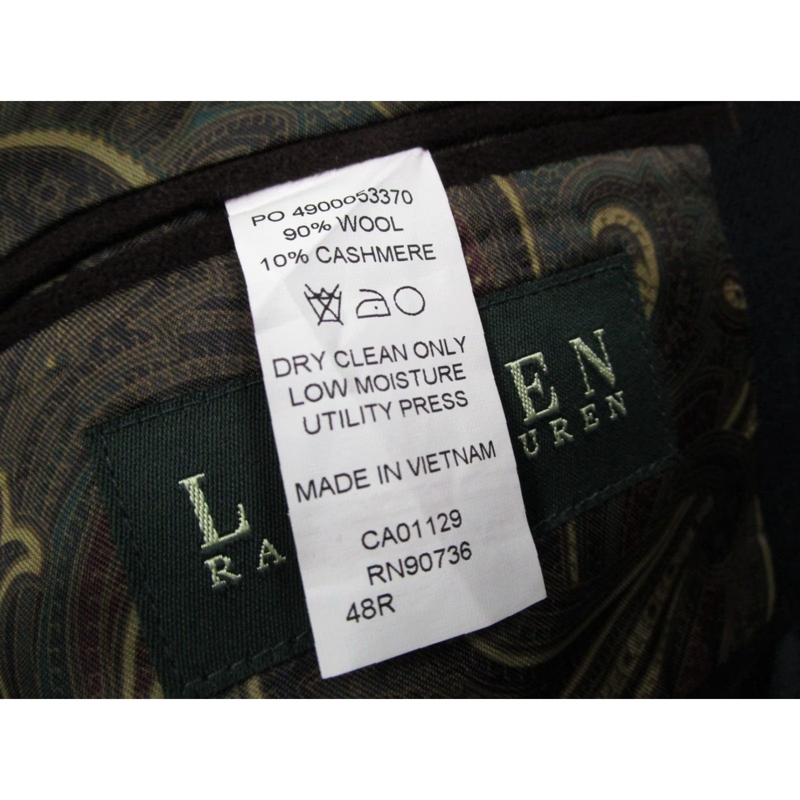 Ralph Lauren Lauren Ralph Lauren Blazer Men 2-Button Wool Cashmere Blue 48 Regular Notch Lapel, Single-Breasted, Dry Clean Only, 2-Button Front, Vintage? No (MRL) Size 48R - 3 Thumbnail