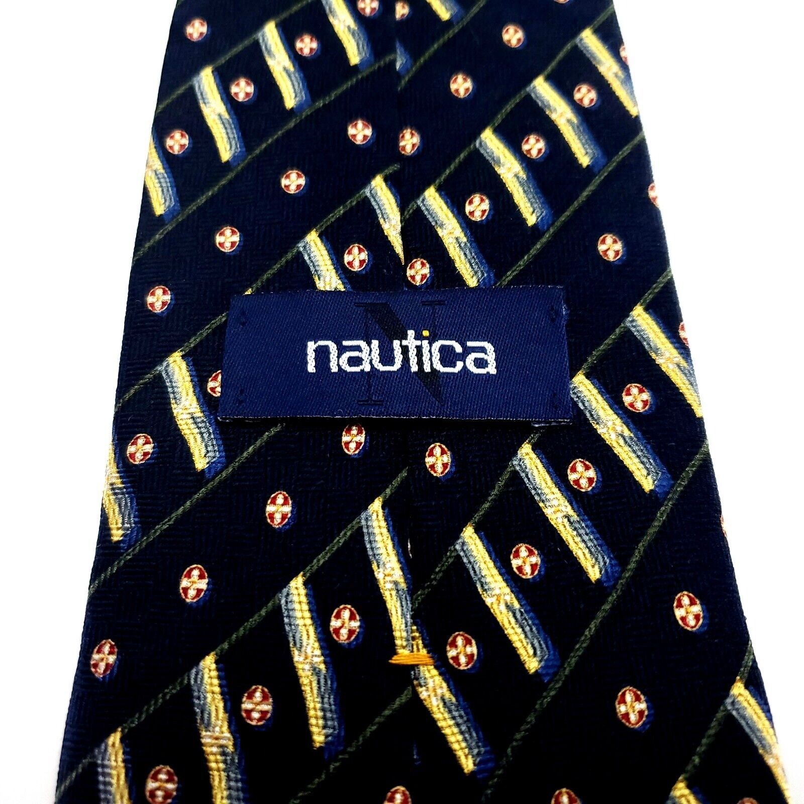 Nautica Nautica Black Silk Tie Woven Short Wide Check Striped Size ONE SIZE - 4 Thumbnail