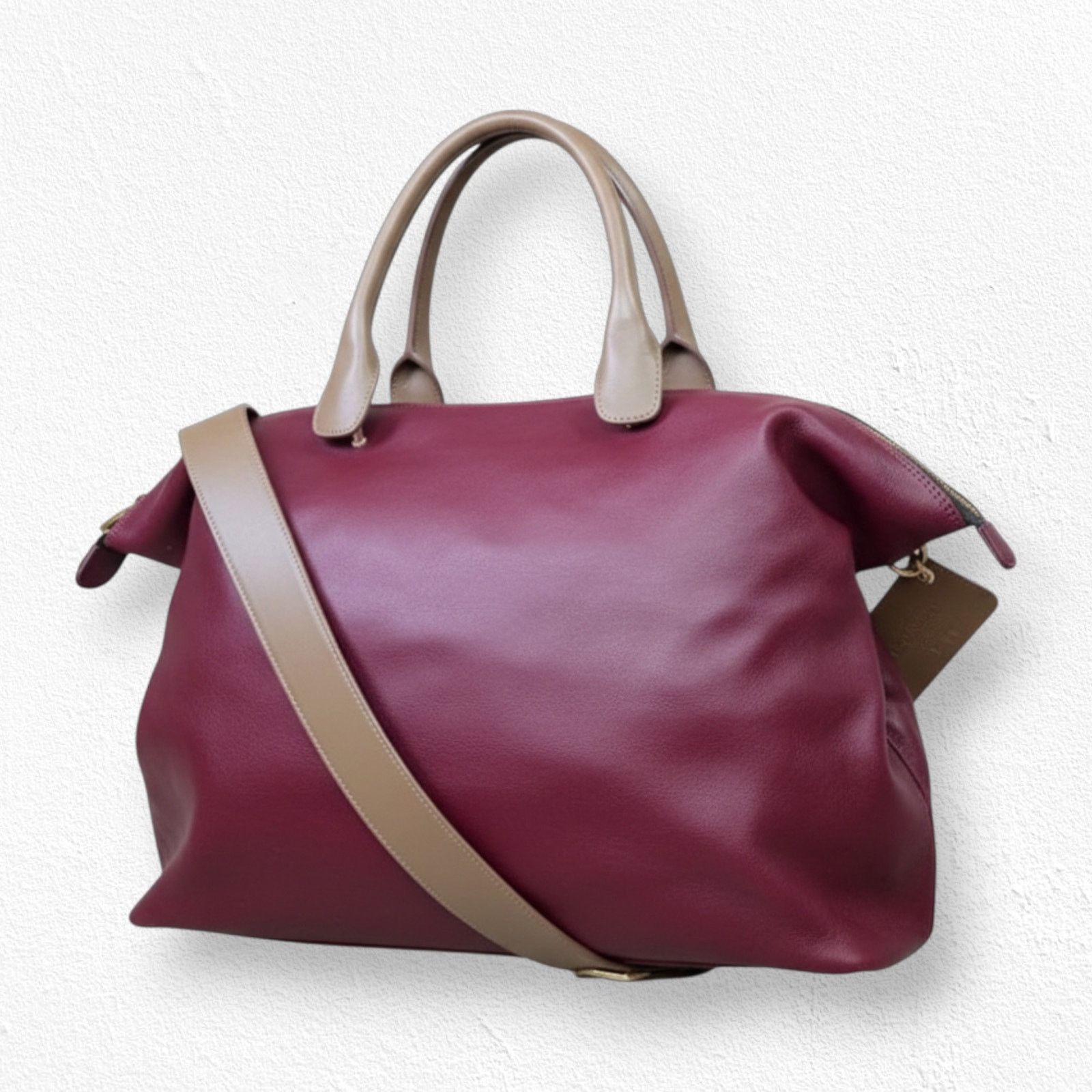Alberto Di Canio Burgundy Leather Travel Tote Made Italy