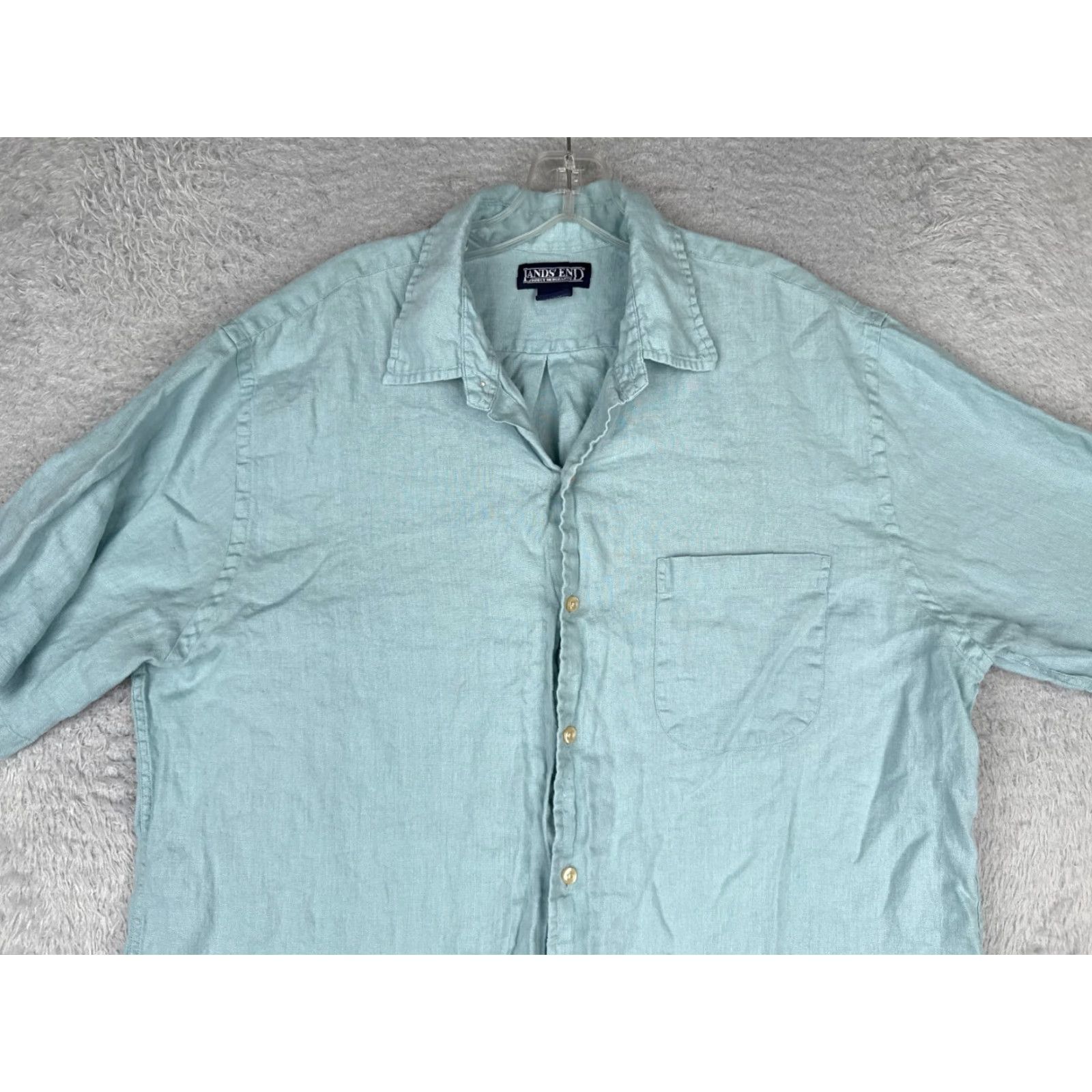 Lands' End Lands' End Shirt Men Large 16-16.5 Blue Cotton Button Up Short Sleeve Pocket Casual Workwear Size US L / EU 52-54 / 3 - 4 Thumbnail