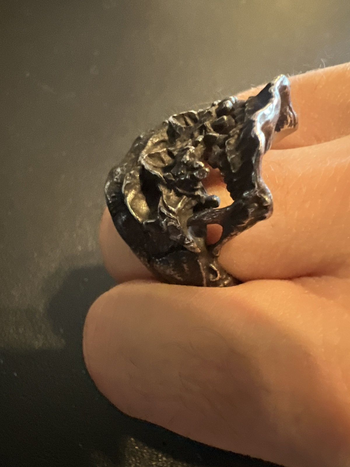 Vintage Size 9 - Crazy 3D Gothic Detailed Steel Carved Skull Ring Size ONE SIZE - 7 Thumbnail