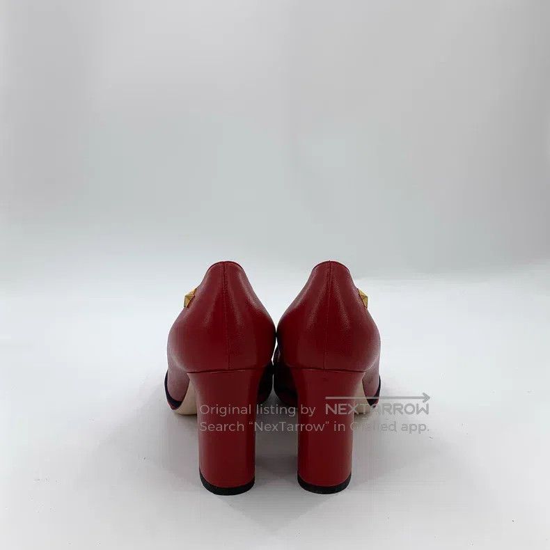 Gucci Gucci Red leather bow thick-heeled high-heeled shoes Size US 8.5 / IT 38.5 - 4 Thumbnail