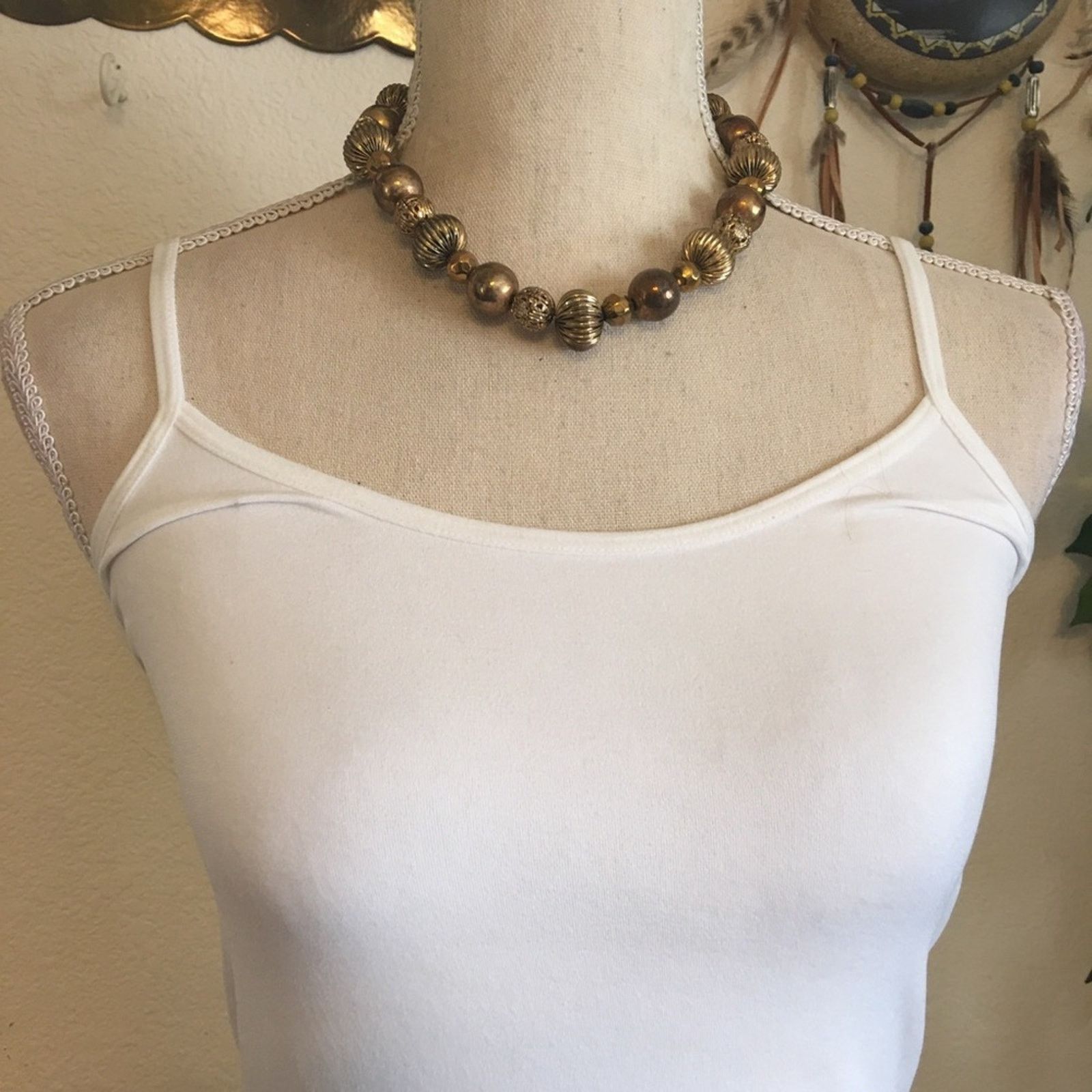 Jewelry Antique gold tone filigree bead choker necklace Size ONE SIZE - 3 Thumbnail