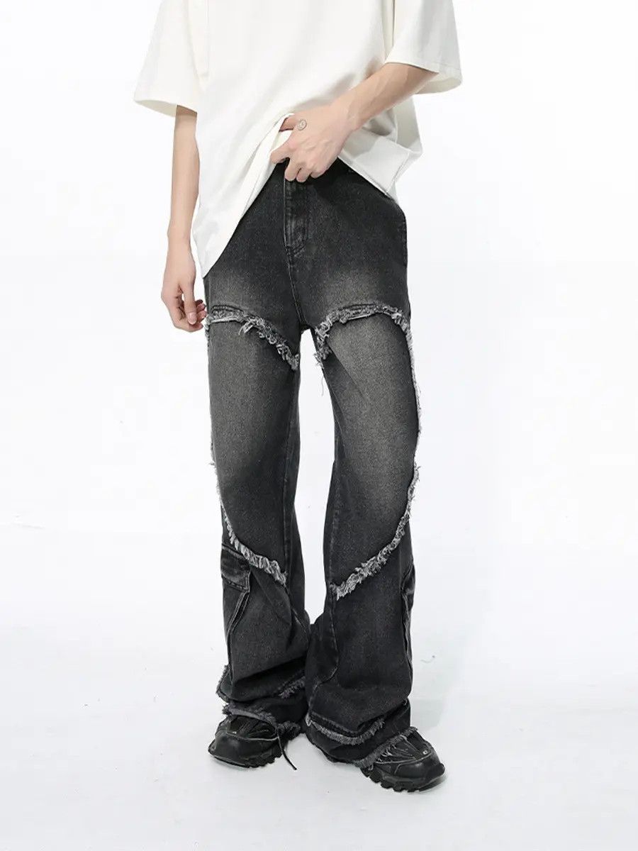 Japanese Brand Retro loose fringed patchwork jeans Size US 32 / EU 48 - 3 Thumbnail