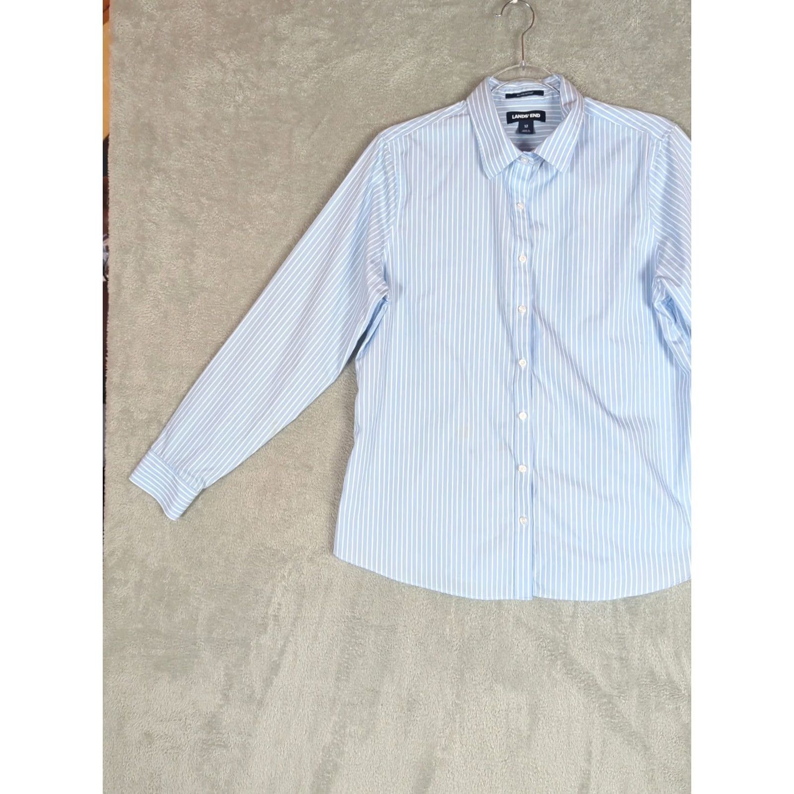 Lands' End Lands' End Shirt Womens 12 Blue Striped No Iron Supima Button Front Long Sleeve Size XL / US 12-14 / IT 48-50 - 2 Thumbnail