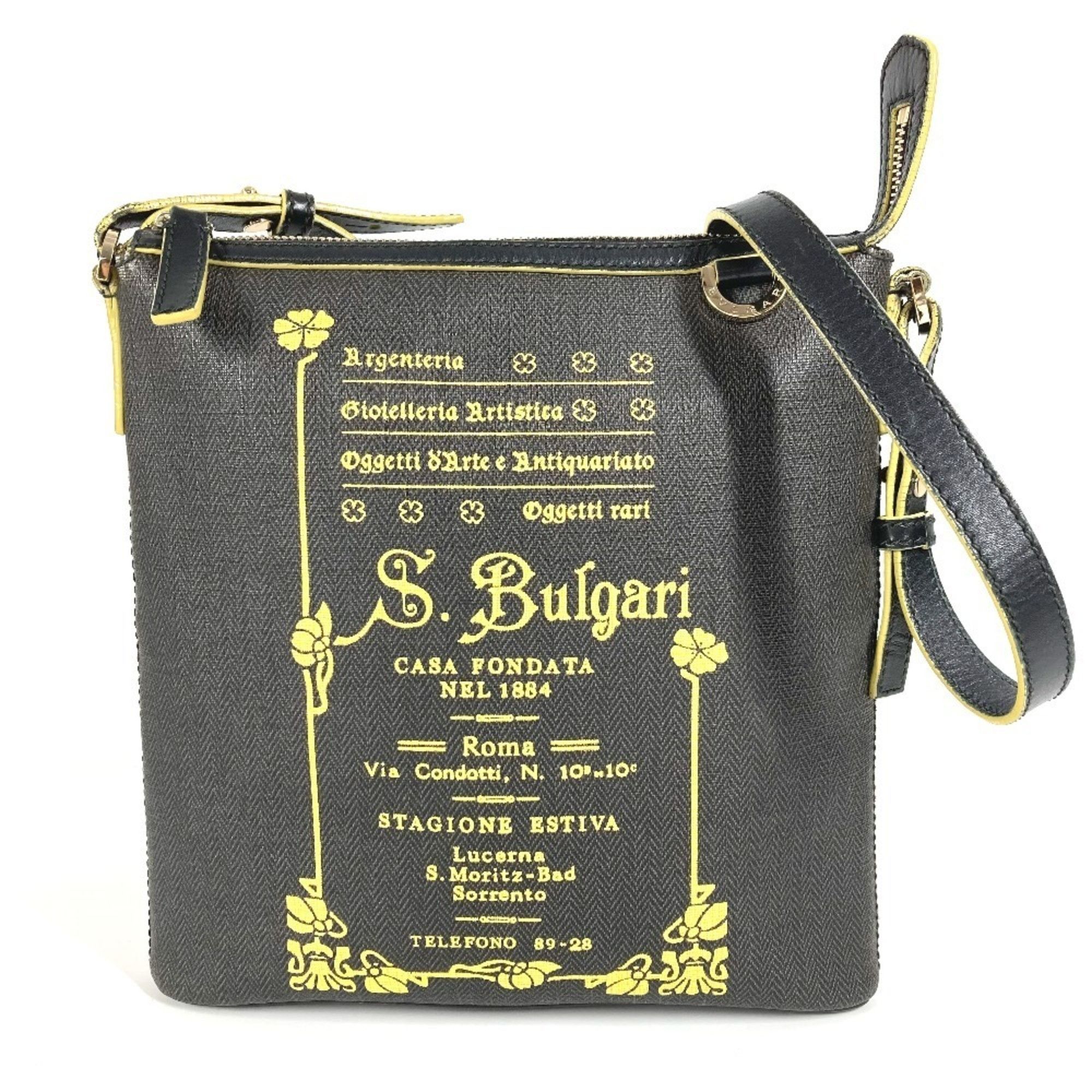 BVLGARI Collezione S.Bulgari Logo Pochette Shoulder Bag in PVC/Leather Unisex Gray
